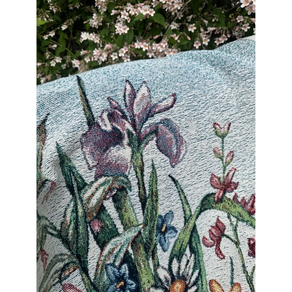 Vintage Woven Tapestry Throw Blanket Wildflower Botanical Butterfly 49